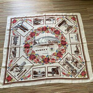 Australia Souvenir Square Tablecloth Vintage Pure Linen Sydney Landmarks Neil
